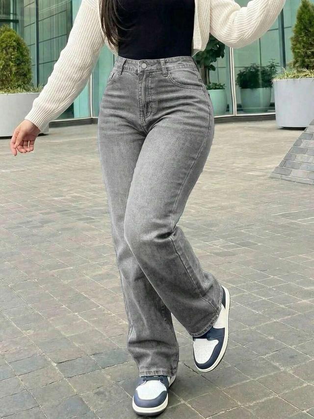 women's vintage grey loose boyfriend straight leg jeans