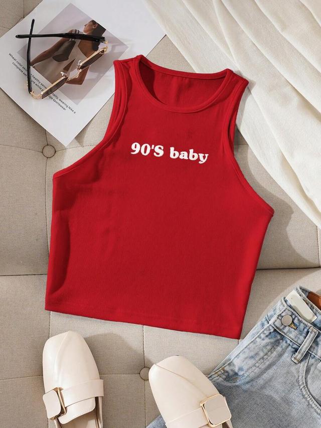 rovax red ribbed 90s baby graphic tank top