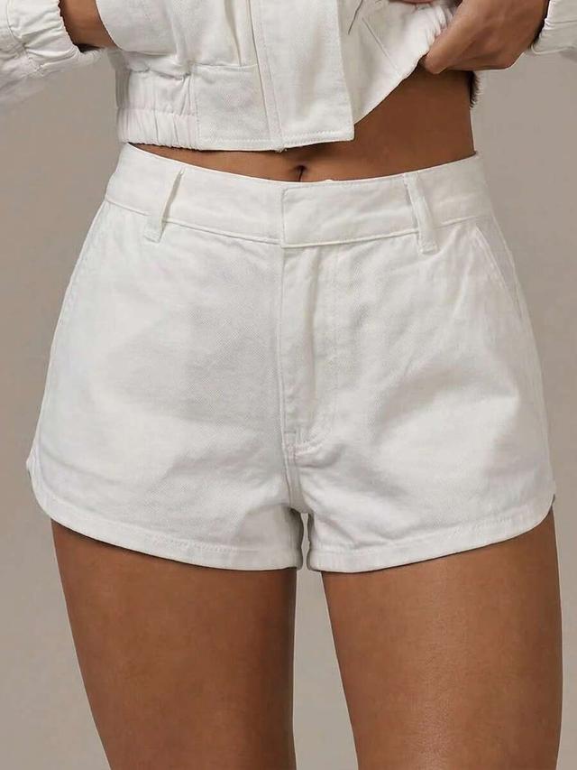 white denim high-waisted tailored shorts