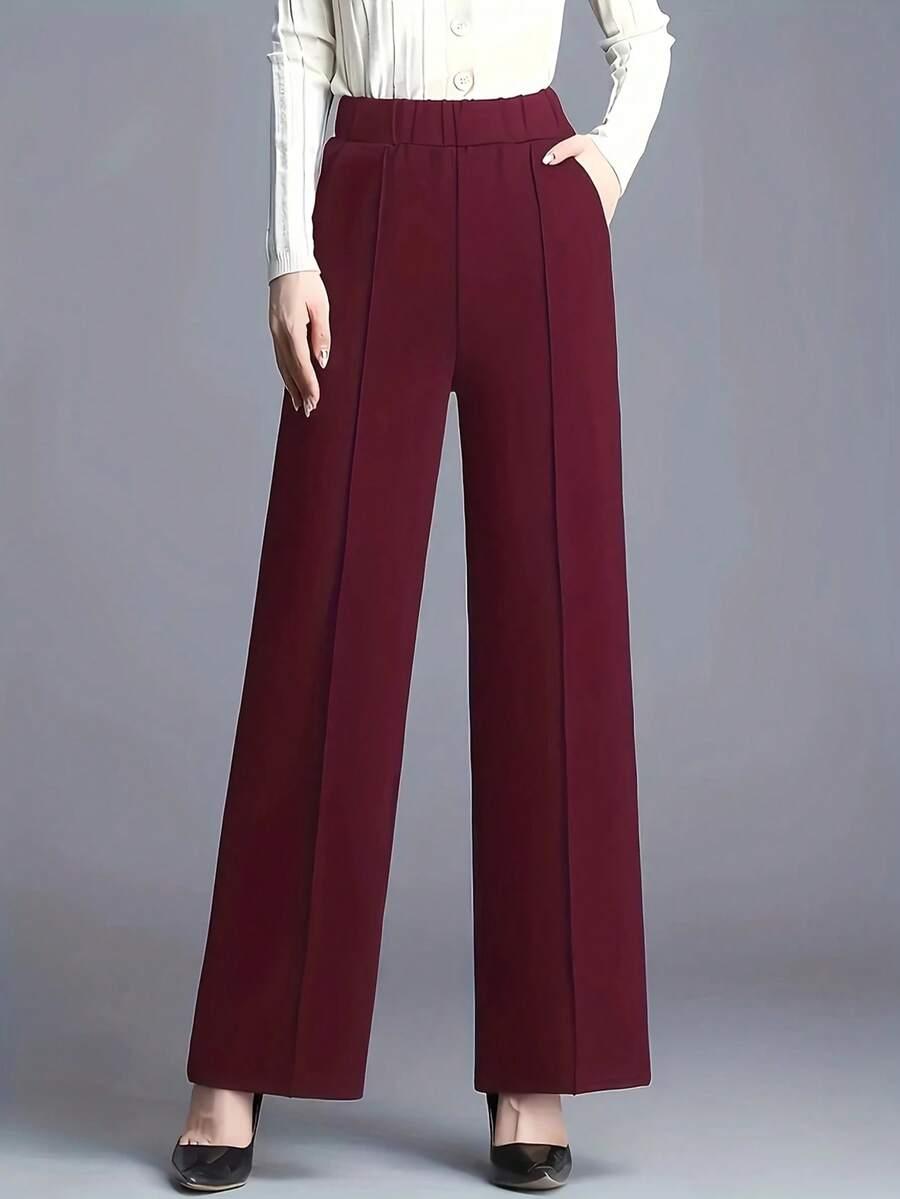 high waist loose straight leg casual trousers red