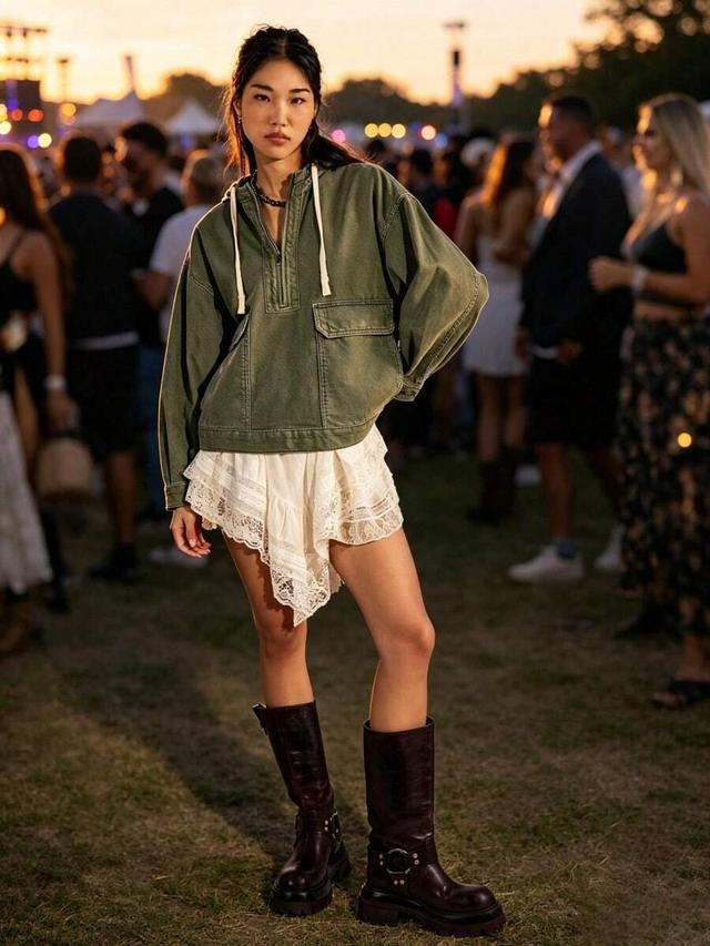 olive green washed denim hooded pullover jacket