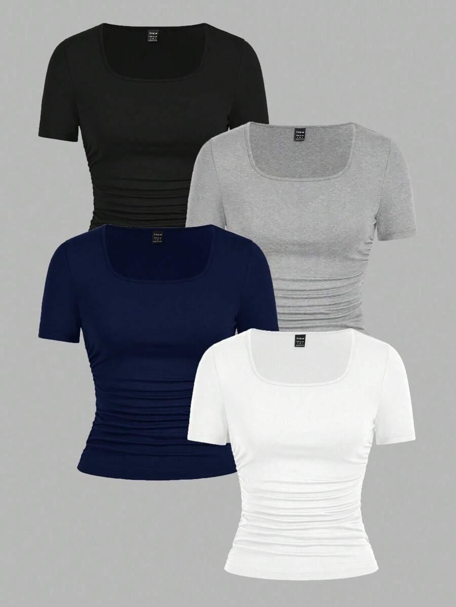 white casual minimalist crew neck short sleeve t-shirt