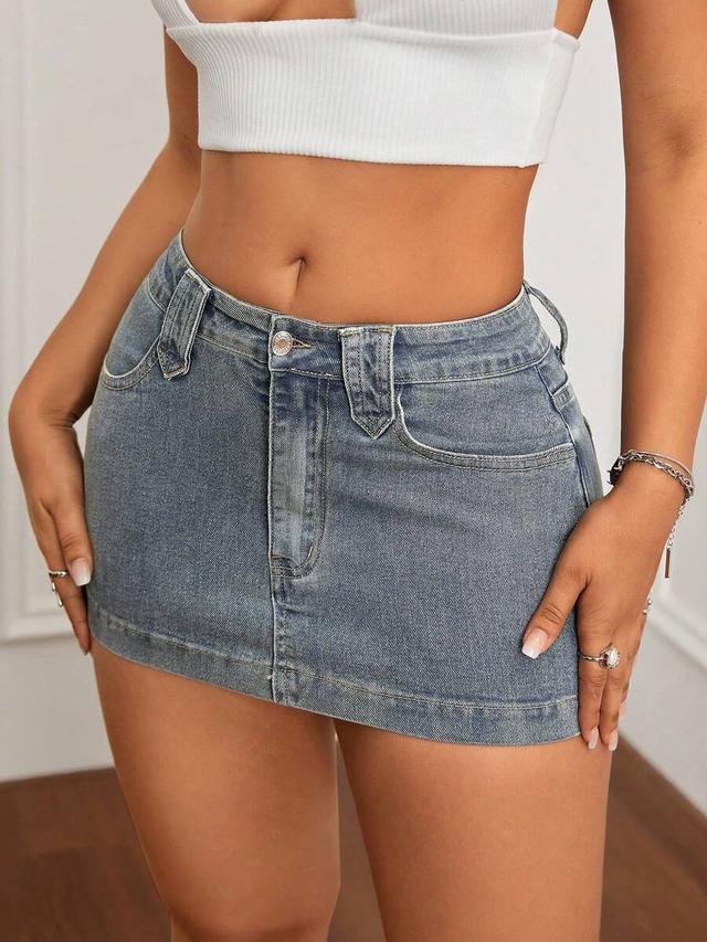 classic blue denim mini skirt