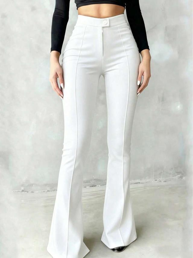women's high waist white flare pants with front seam