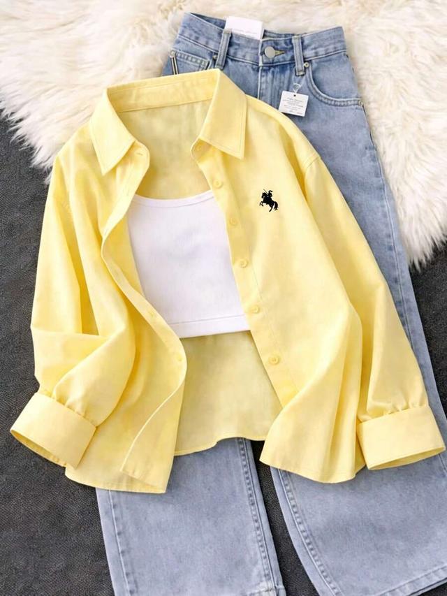 yellow casual shirt with minimalist knight horse print