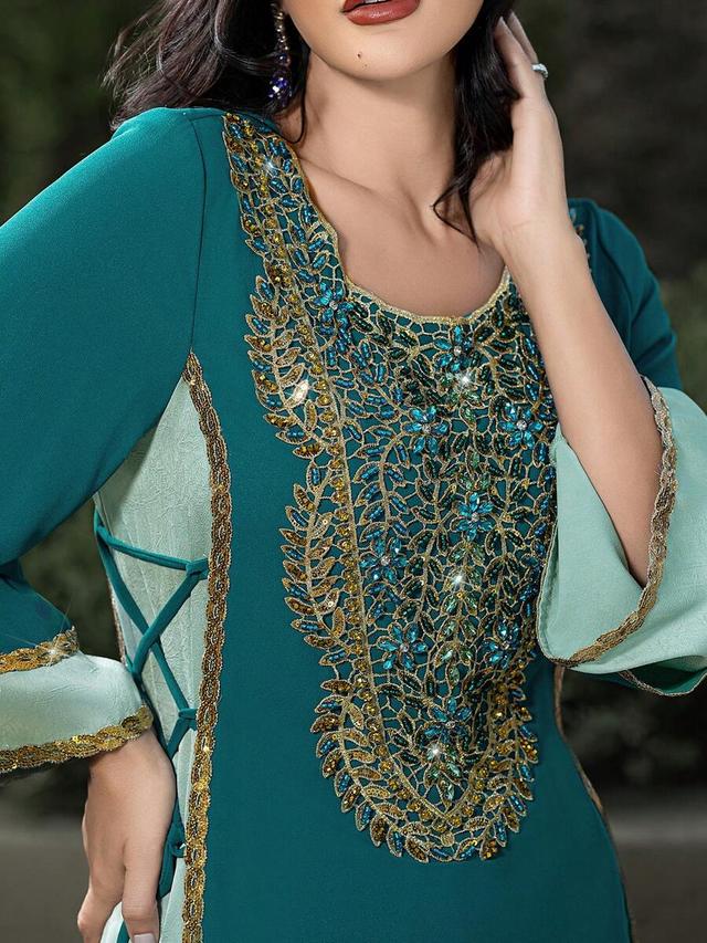 dark teal chiffon arabian robe with rhinestone embellishment