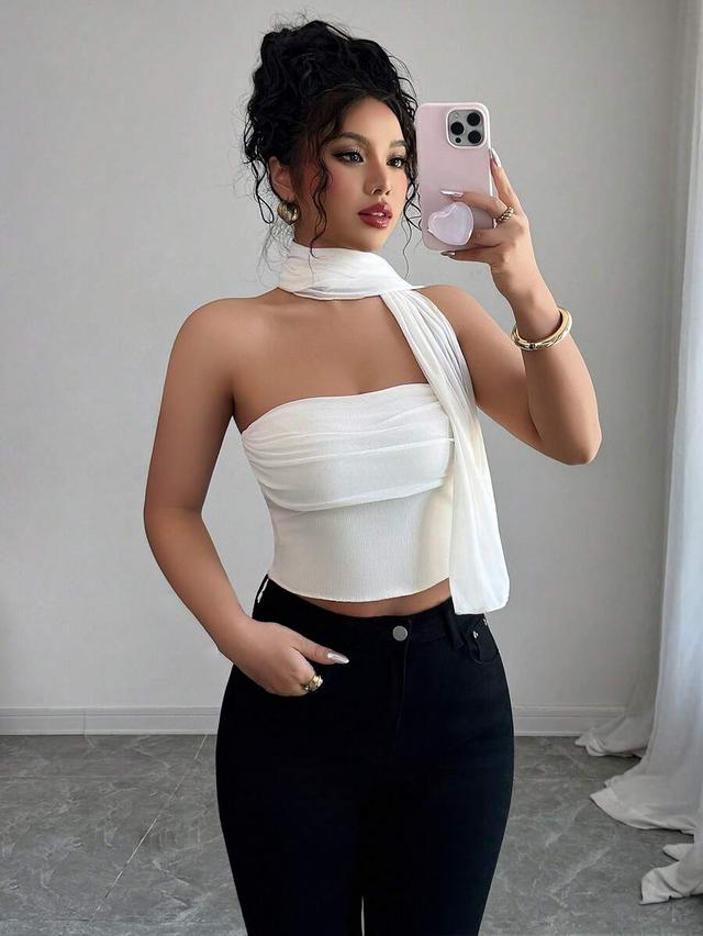 elenzga elegant mesh chiffon ruffle bandeau top
