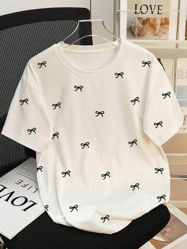 resyla regular loose fit bow print women t-shirt