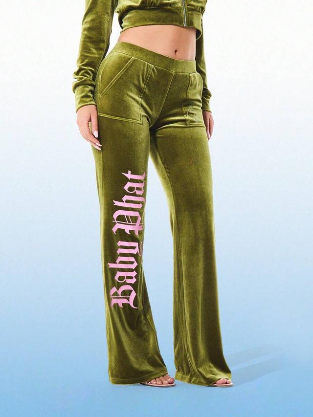 olive green velvet flare leg jogger sweatpants