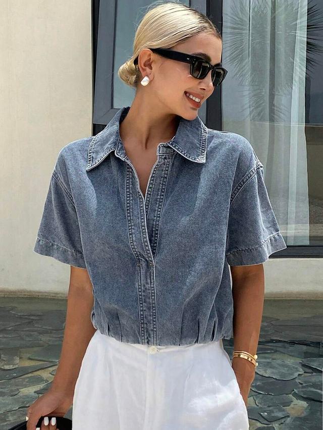 dazy women's denim jacket casual turndown collar outerwear