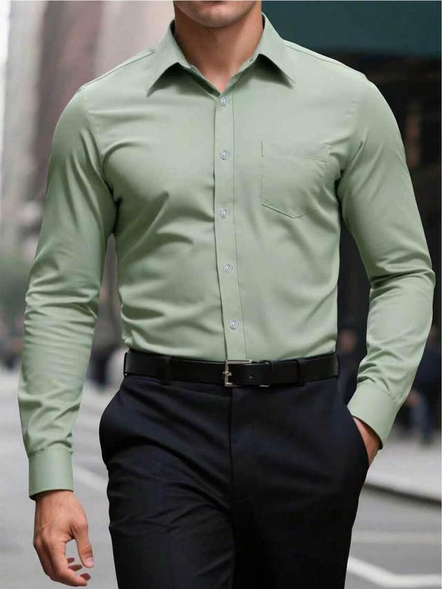 sage green long sleeve button-up formal shirt