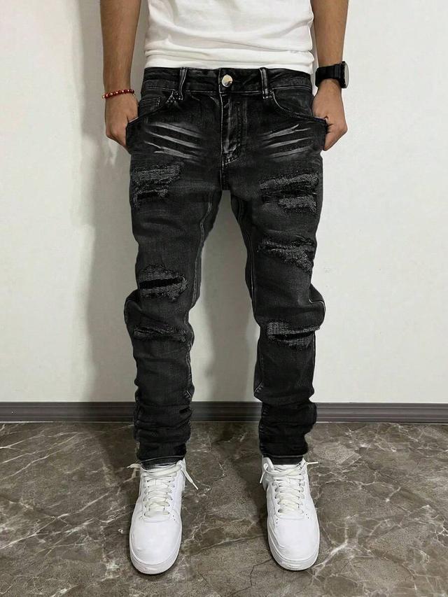 men's slim fit distressed stretch denim jeans