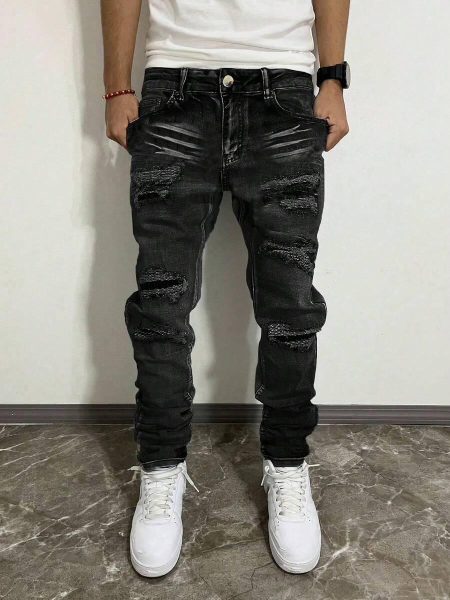 men's slim fit distressed stretch denim jeans