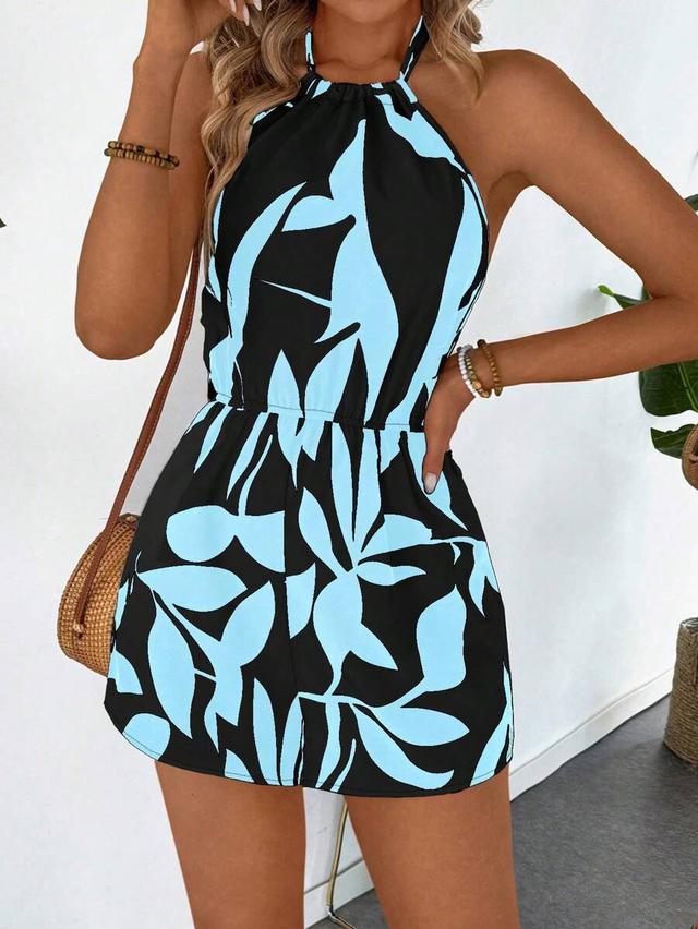 breezaya leaf print elastic cinched waist front shorts