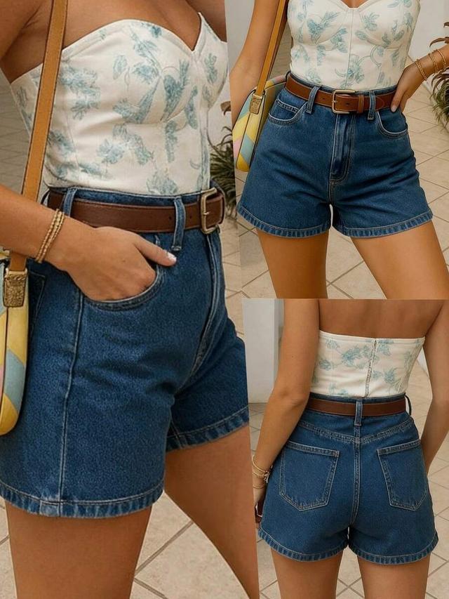 women's casual high-waisted blue denim shorts