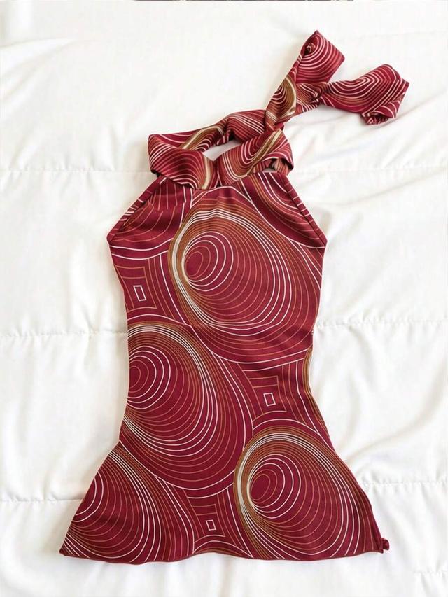 islasuriya geometric print halter tie-up backless top