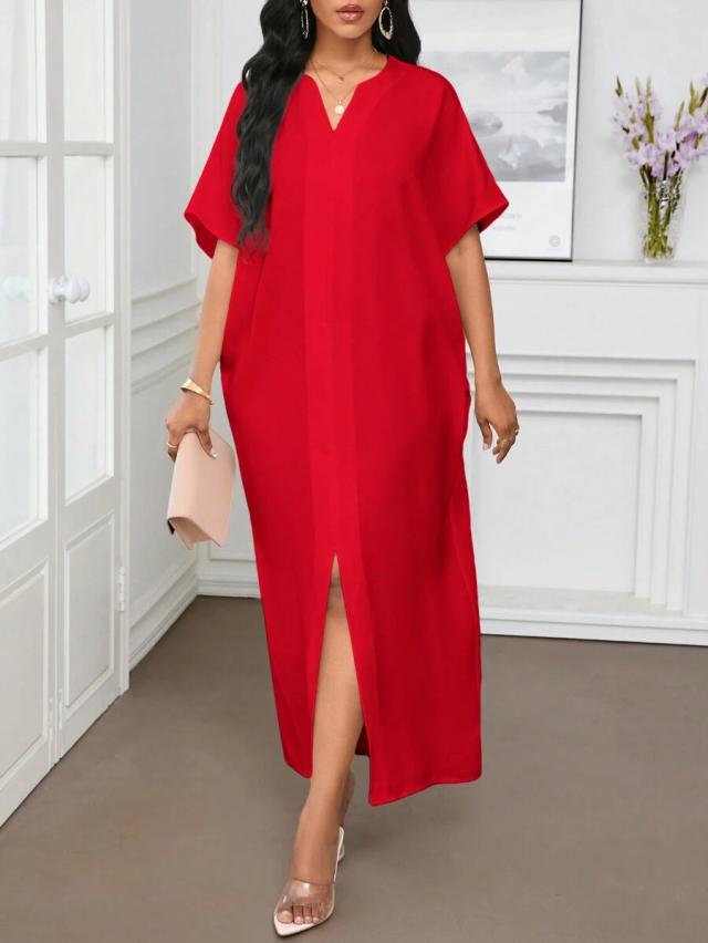 red short sleeve casual kaftan tunic dress