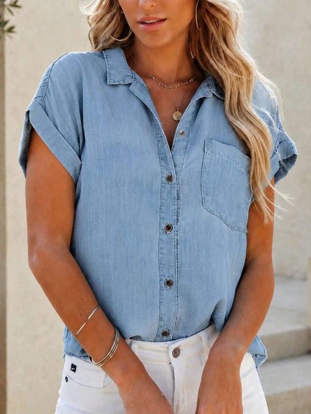 light wash chambray short sleeve button down shirt