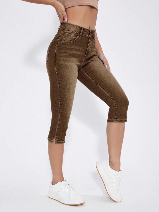 brown skinny capri length denim jeans