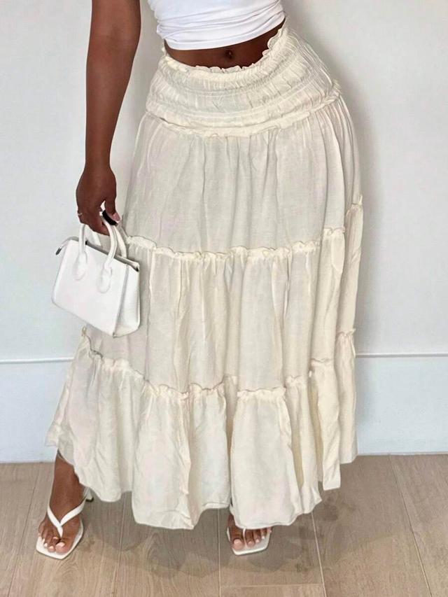 cream tiered ruffled maxi skirt with smocked waist