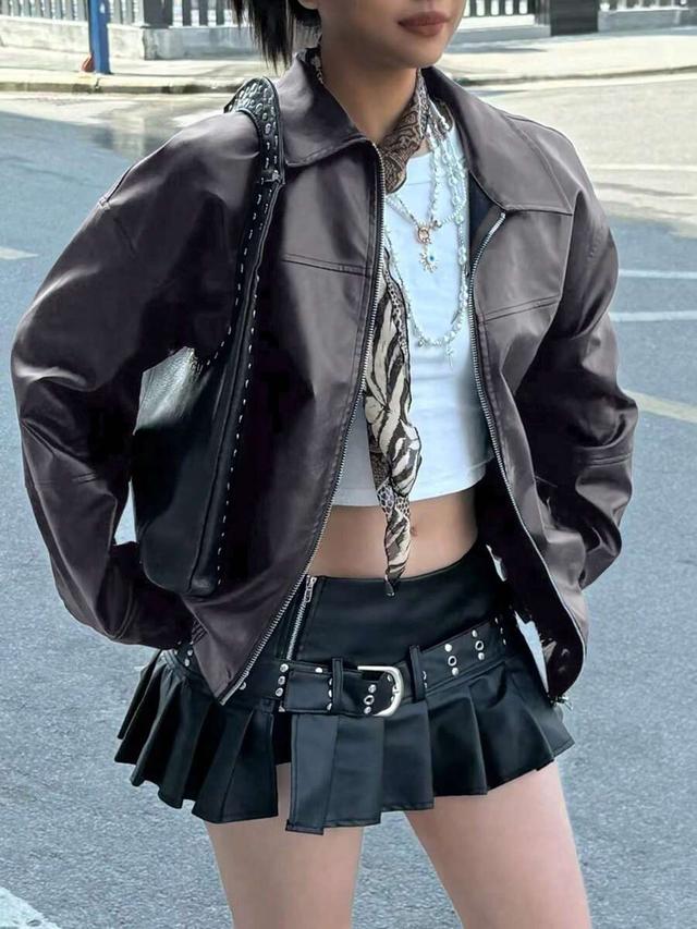 black edgy biker casual loose leather jacket