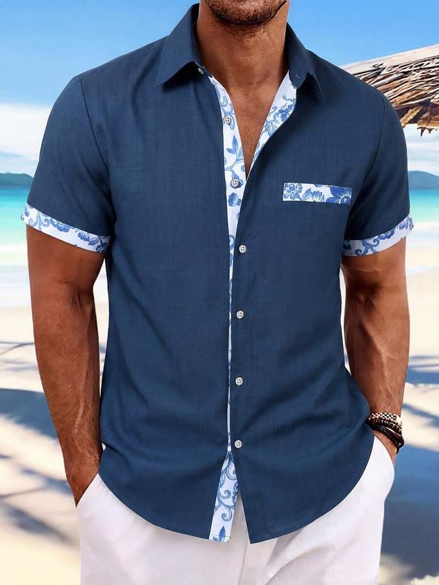men's navy blue minimalist printed short sleeve shirt