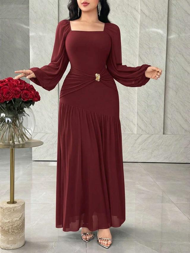 feyla women's elegant square neck pleated dress