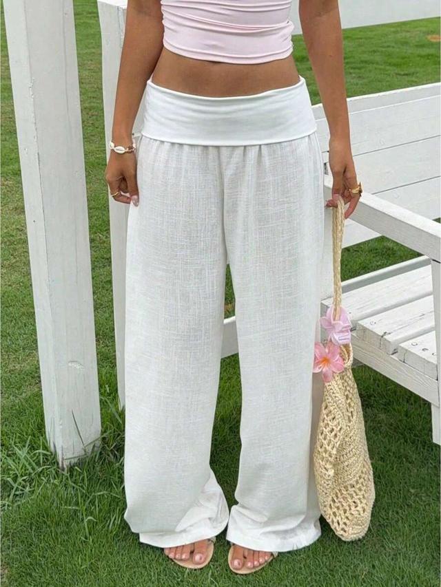 white cotton linen fold over palazzo lounge pants