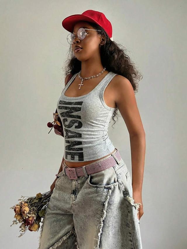 fiercella women's u-neck printed fitted y2k camisole top