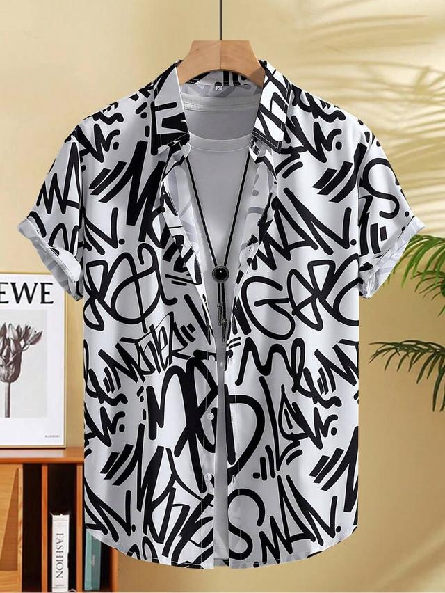 casual men short sleeve shirt summer letter print