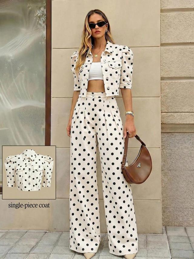 polka dot denim puff sleeve cropped jacket