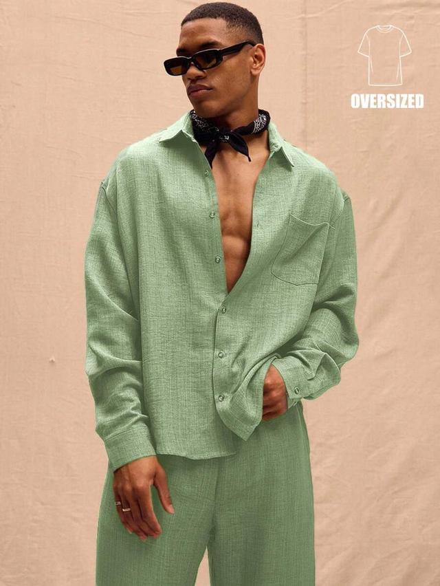 oversized sage green linen long sleeved shirt