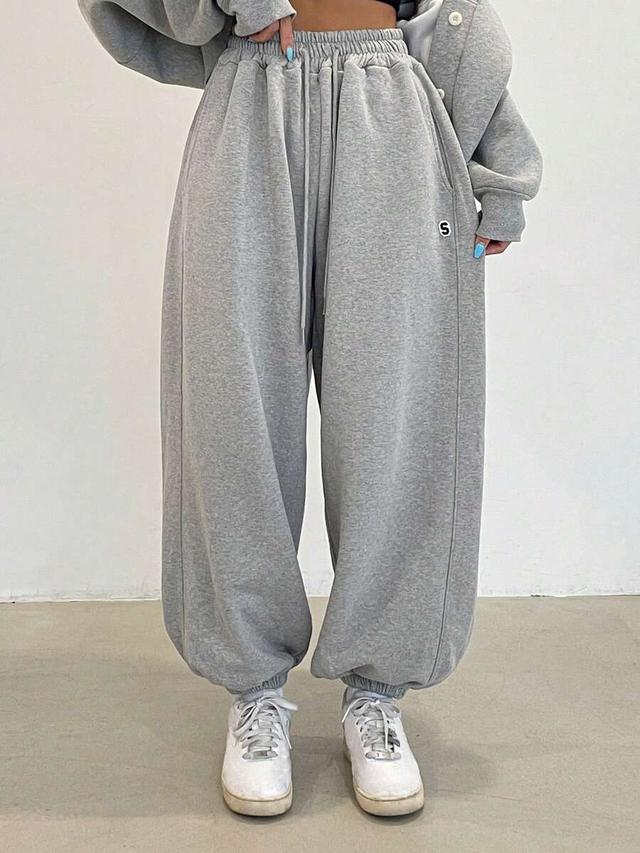 grey thermal lined baggy drawstring joggers