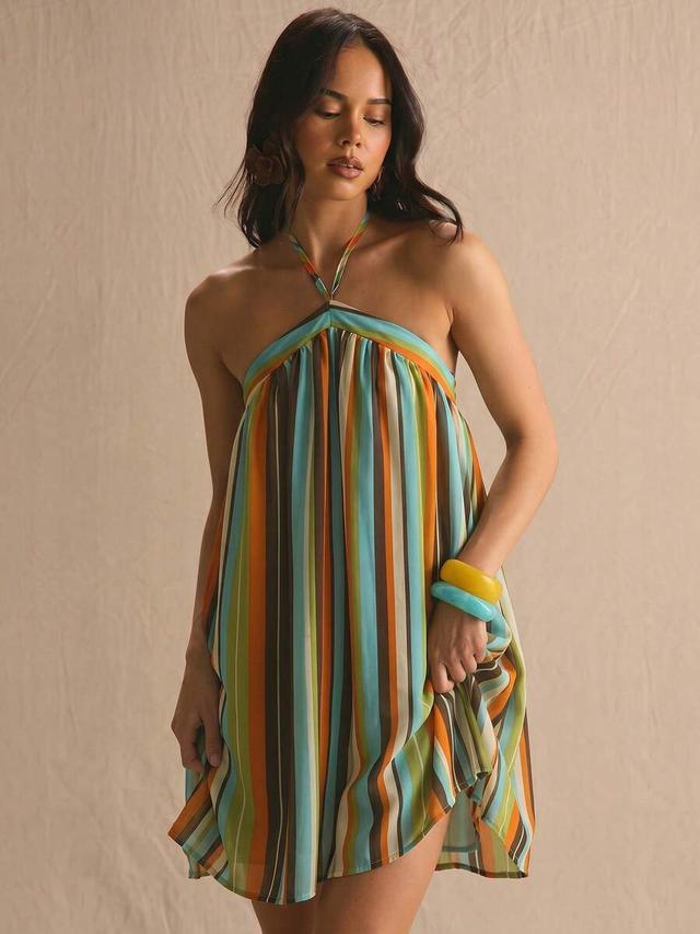 musera stripe halterneck flowy mini summer dress