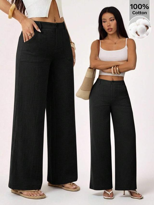 black washed cotton low waist straight leg pants