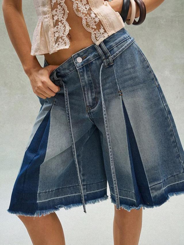 bohemela casual solid color woven denim loose bermuda shorts