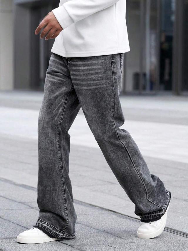 dark grey washed baggy flare denim jeans