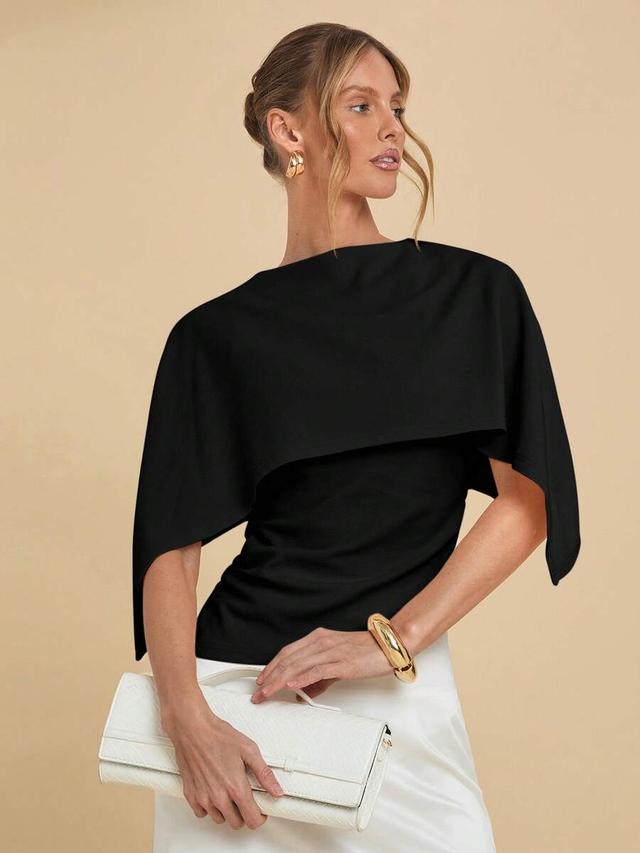 cosmina solid black poncho style elegant blouse