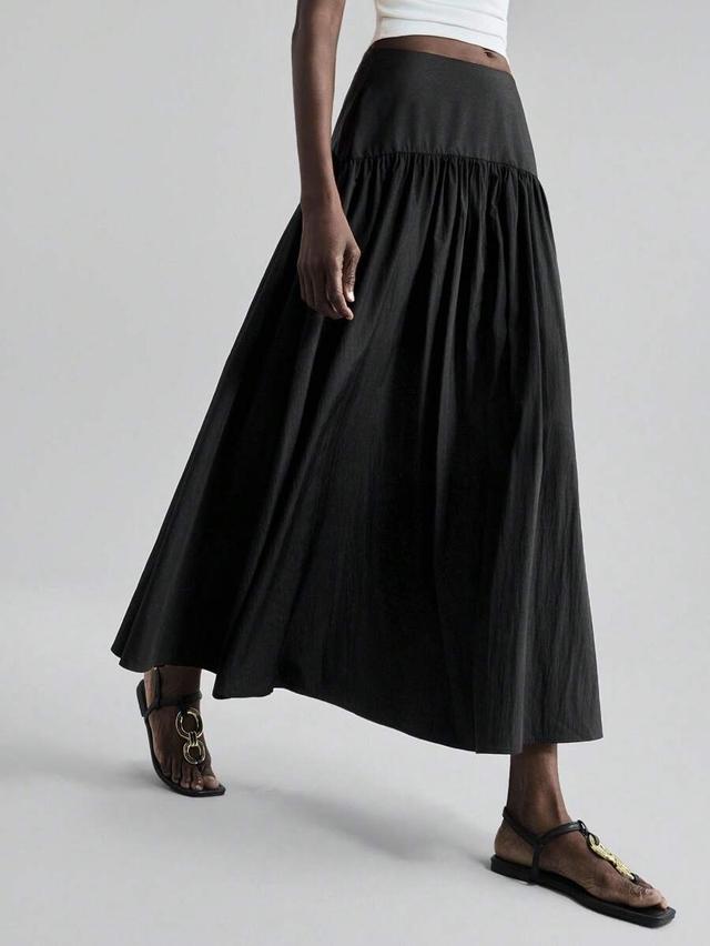 black high waist pleated long skirt