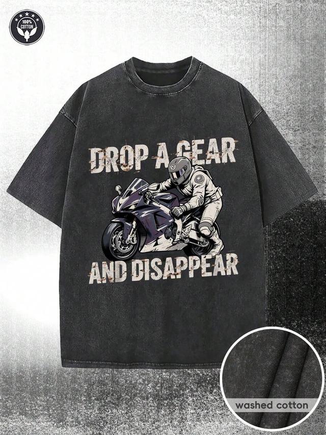 washed vintage motorcycle graphic print cotton t-shirt