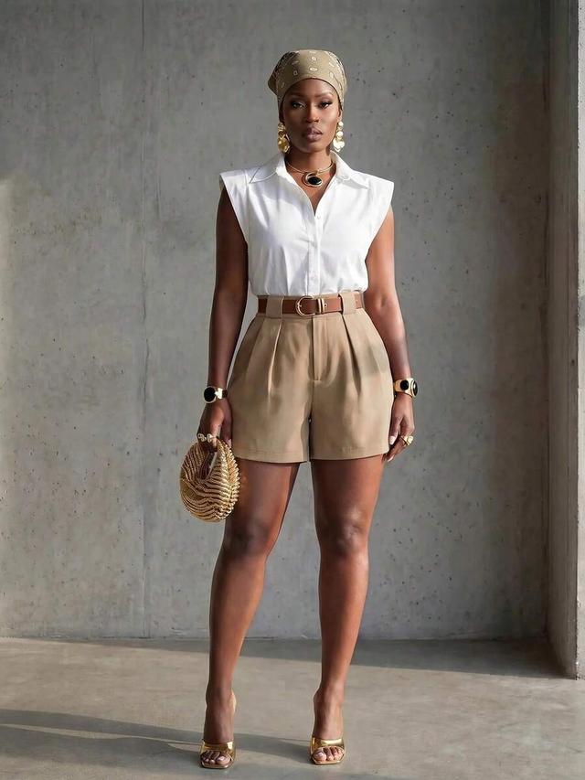 solid color pleated loose casual shorts