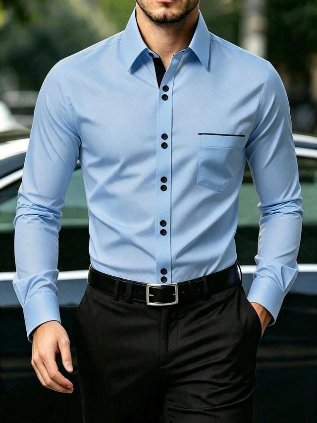 light blue cotton long sleeve dress shirt