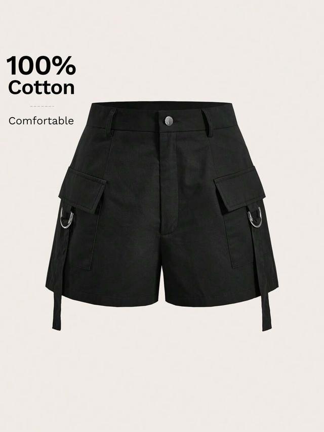 solid black flap pocket cargo shorts