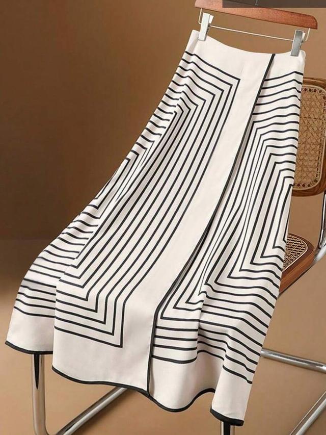 geometric print wrap-style beige a-line skirt