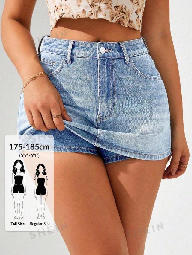 high waist light wash denim skort with pockets