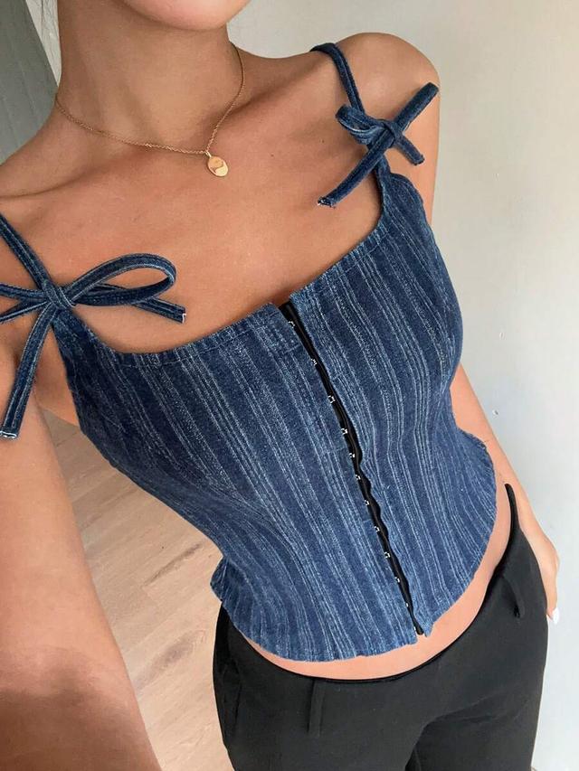 casual tie strap denim corset camisole top
