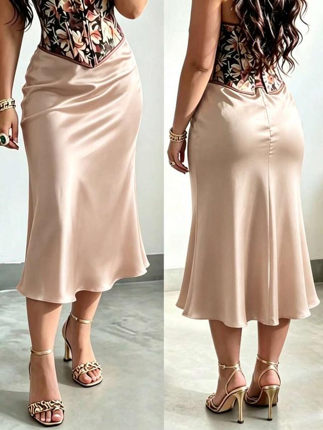 champagne satin midi skirt with elegant drape