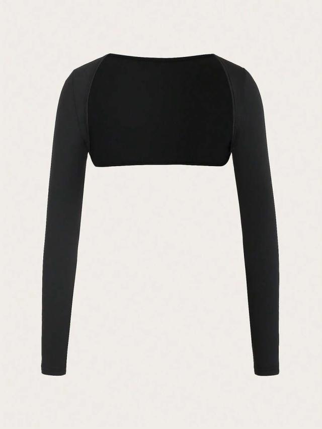 black long sleeve open front shrug crop top