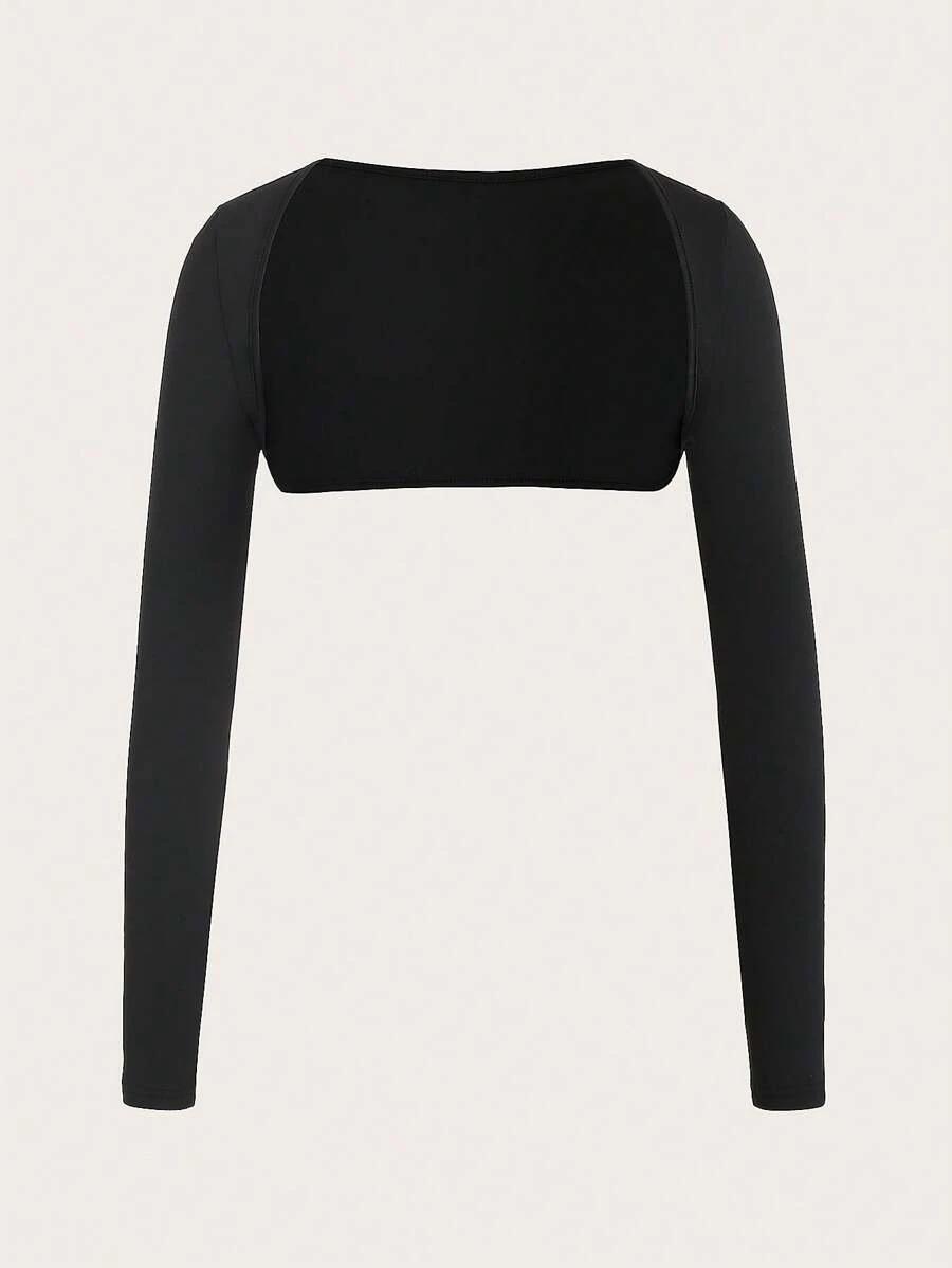 black long sleeve open front shrug crop top