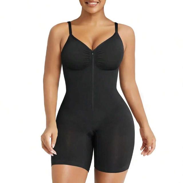 comfortable fit tummy control zip-up mesh bodysuit
